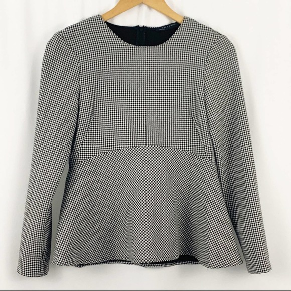 Zara Houndstooth Black and White Peplum Top S - Picture 1 of 6
